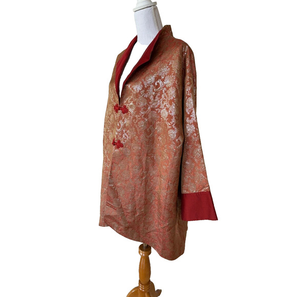 Vtg Nolan Miller Kimono Silk Metallic Orange Tapestry Jacket 2X - Picture 2 of 10